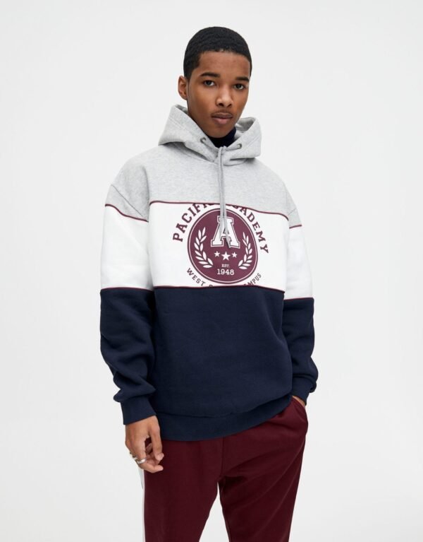 Colour Block Hoodie With Front Print - Image 2