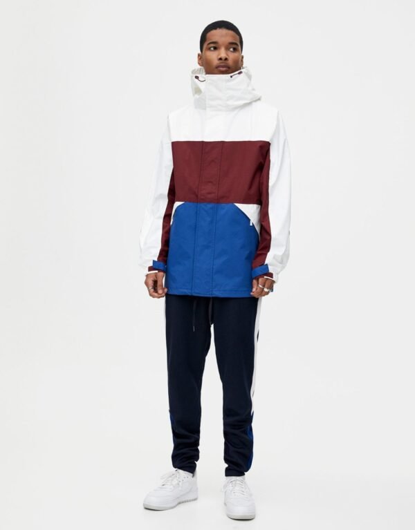 White Hooded Jacket With Colour Blocking - Image 3